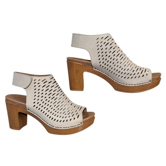 Dansko Danae Block Heel Sandal Minimalist Comfort Casual Leather Oyster 37 6.5 7 - Picture 2 of 9